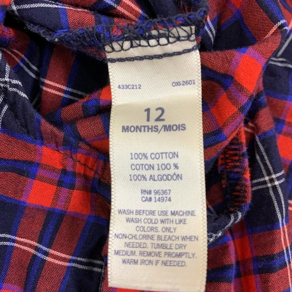 Oshkosh red plaid one piece ruffle edges 12‎ month